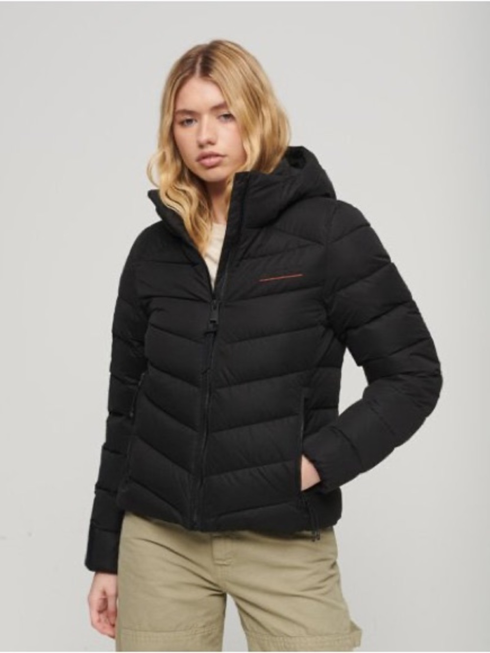 Superdry Women's Hooded Microfibre Padded Black Jacket Size 8 like new